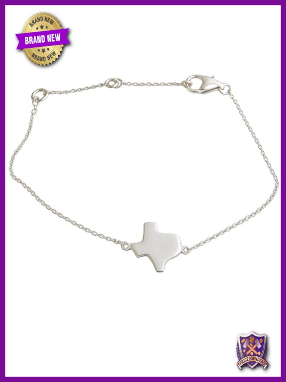 Sterling Silver Texas State Charm Bracelet Dainty 10mm Adjustable 925